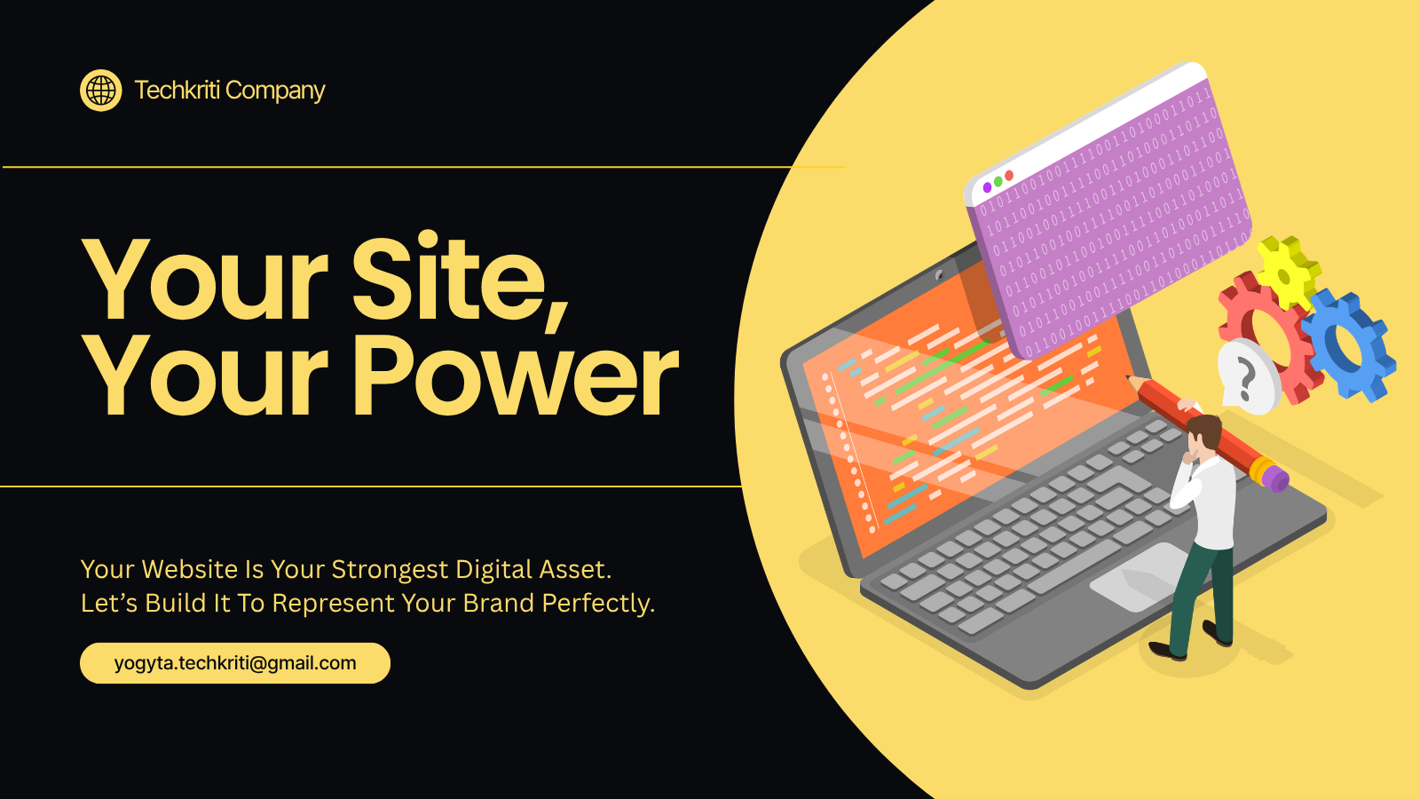 Home black yellow simple illustrative website development twitter post