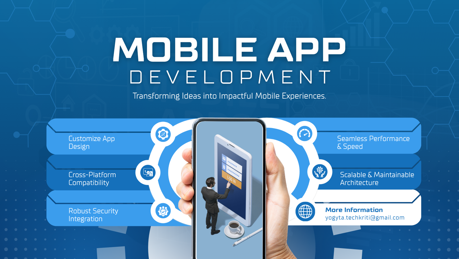 Home blue and white modern mobile app development facebook cover
